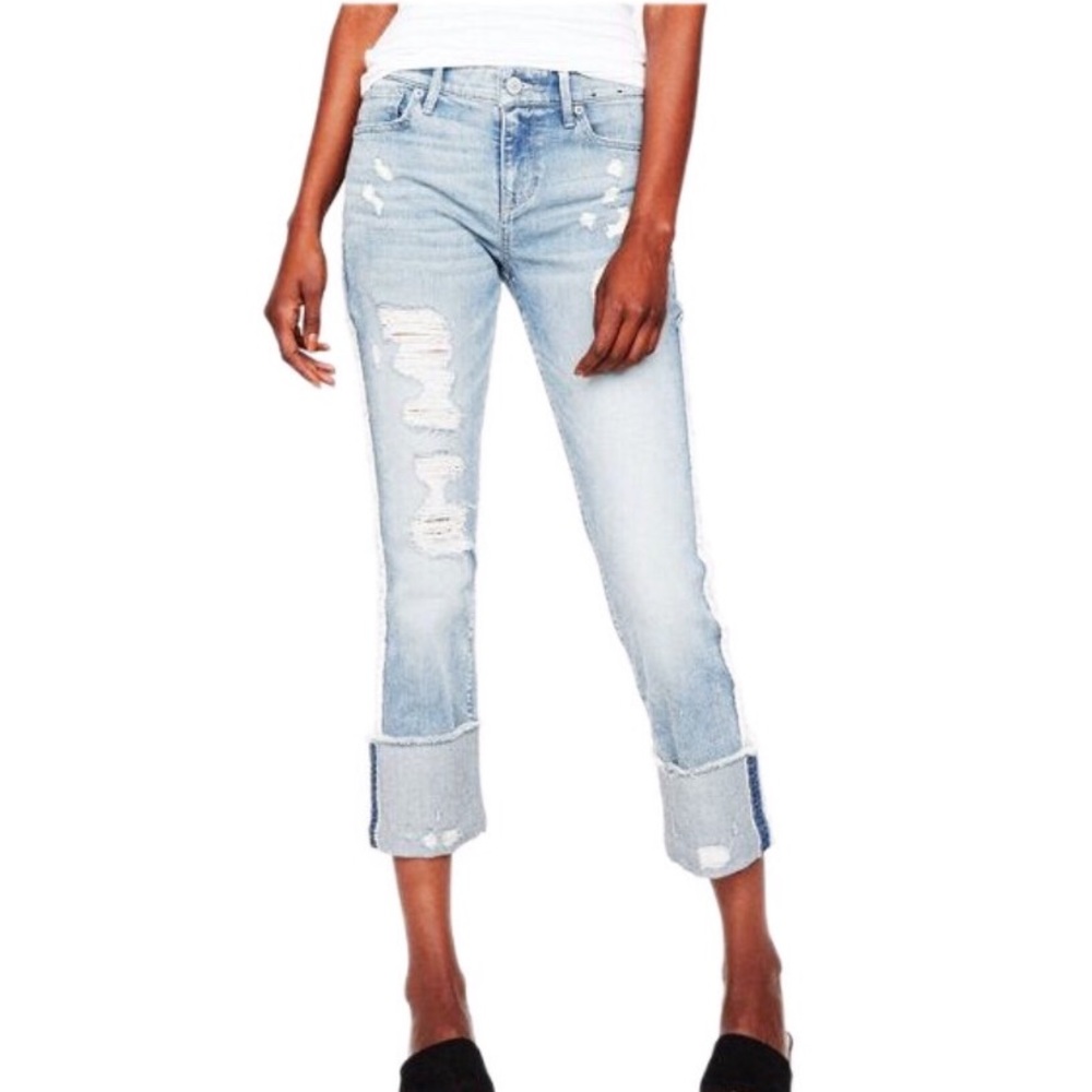 EXPRESS | Mid Rise Ripped Cuffed Skinny Crop Jeans